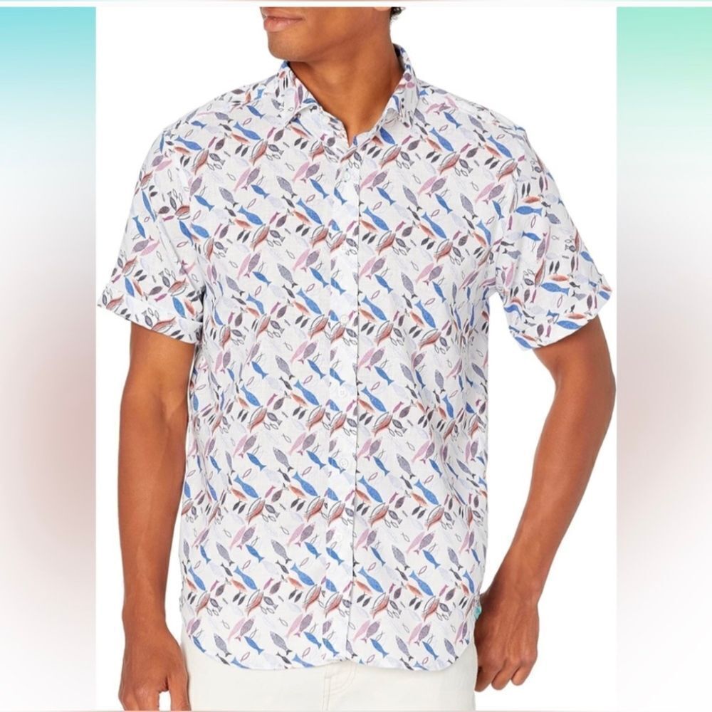 ROBERT GRAHAM Men’s Carpenter Tailored-Fit Sport Fish Linen Button Down Shirt 3X